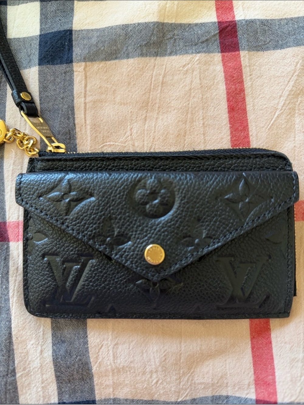 Louis Vuitton Black Embossed Monogram Leather Wristlet Card Wallet